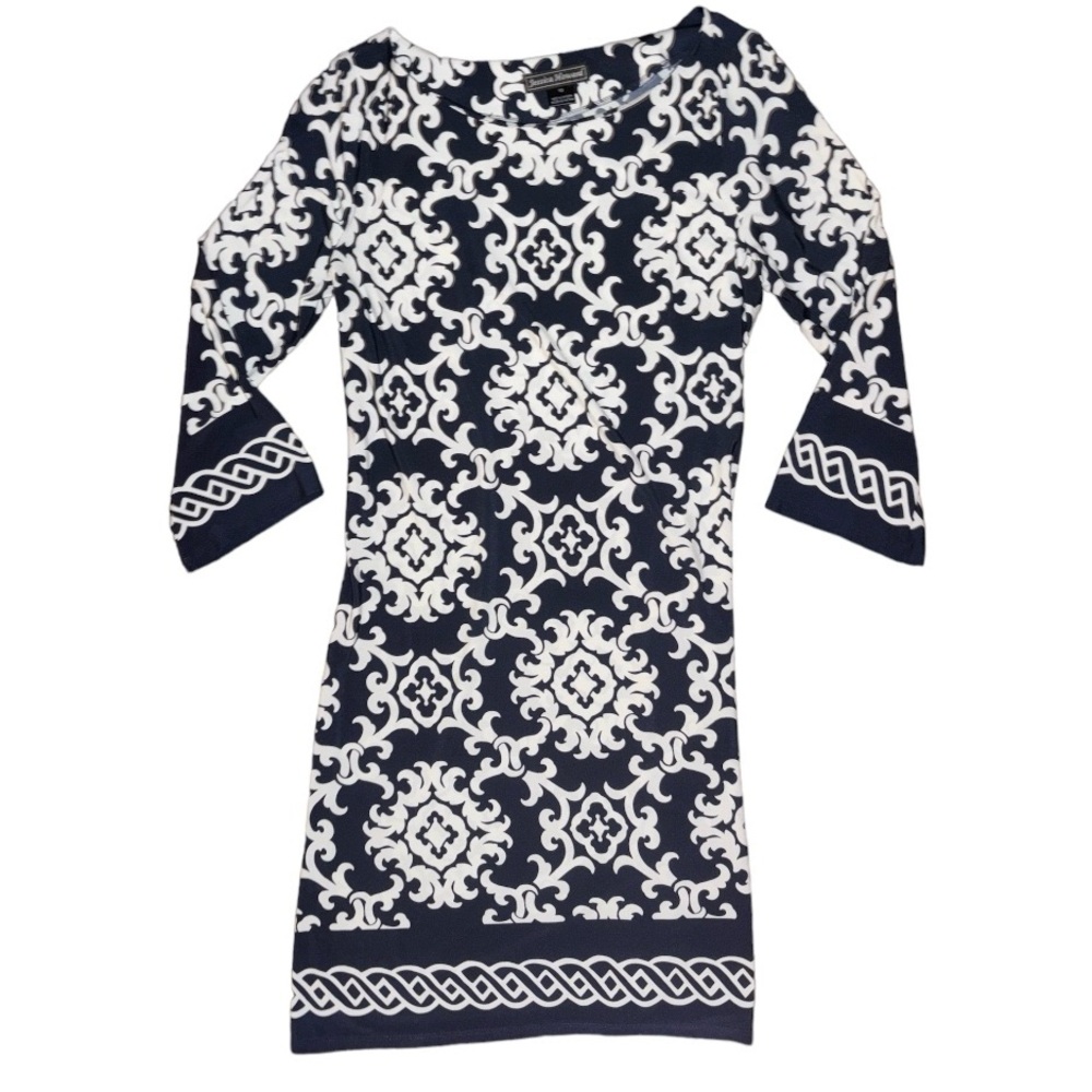 Jessica Howard Navy Blue & White Patterned Midi Dress